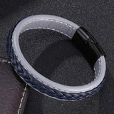 Men's Gray Braided Leather Bracelet Stainless Steel Magnetic Clasp