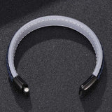 Men's Gray Braided Leather Bracelet Stainless Steel Magnetic Clasp