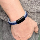 Men's Gray Braided Leather Bracelet Stainless Steel Magnetic Clasp
