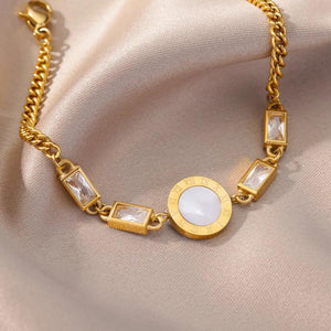Stainless Steel Moonstone Number Pendant Bracelet Punk Cuban Chain Jewelry