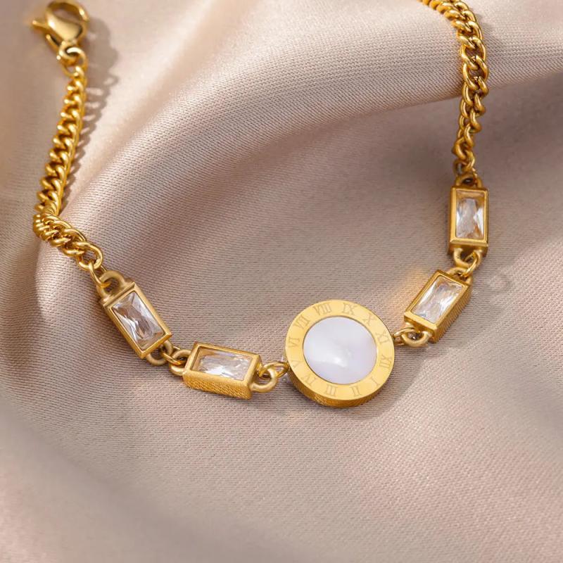 Stainless Steel Moonstone Number Pendant Bracelet Punk Cuban Chain Jewelry