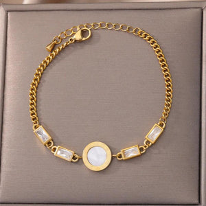 Stainless Steel Moonstone Number Pendant Bracelet Punk Cuban Chain Jewelry