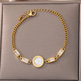 Stainless Steel Moonstone Number Pendant Bracelet Punk Cuban Chain Jewelry