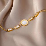 Stainless Steel Moonstone Number Pendant Bracelet Punk Cuban Chain Jewelry