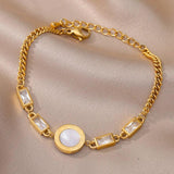 Stainless Steel Moonstone Number Pendant Bracelet Punk Cuban Chain Jewelry