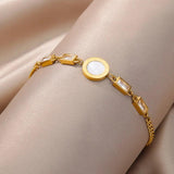Stainless Steel Moonstone Number Pendant Bracelet Punk Cuban Chain Jewelry