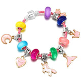 Silver Plated Snake Chain Charm Bracelet Women Colour Bead Pendant DIY Jewelry