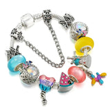 Silver Plated Snake Chain Charm Bracelet Women Colour Bead Pendant DIY Jewelry