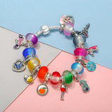 Silver Plated Snake Chain Charm Bracelet Women Colour Bead Pendant DIY Jewelry