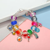 Silver Plated Snake Chain Charm Bracelet Women Colour Bead Pendant DIY Jewelry