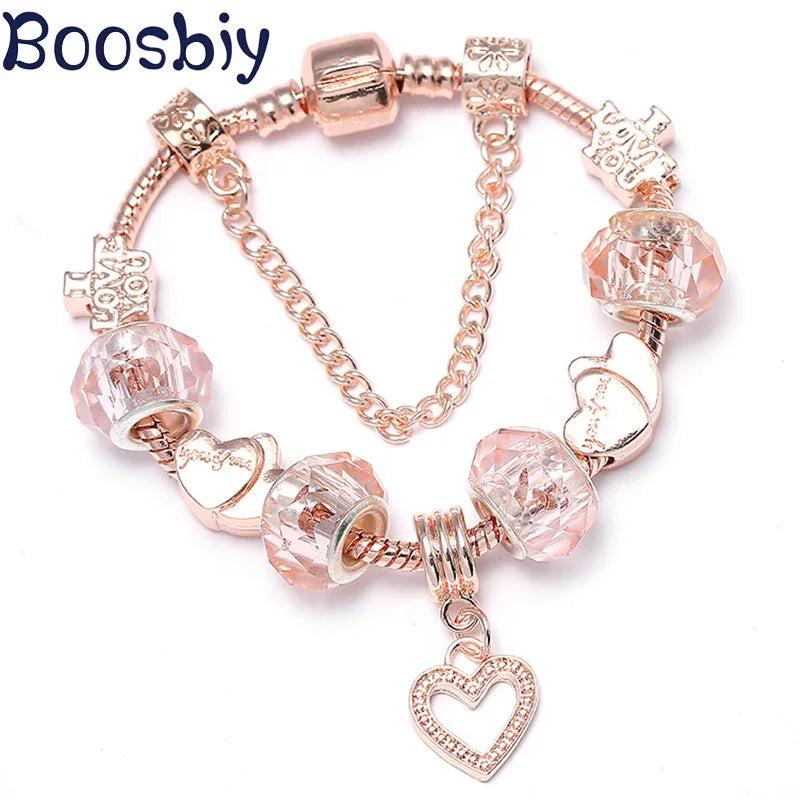 European Style Heart Beads Charm Bracelet for Women Jewelry