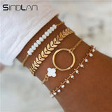 Sindlan Vintage Clover Rhinestone Beads Bracelets Set for Women Y2k Jewelry