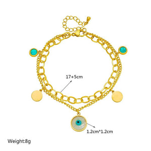LAMENGLY 316L Stainless Steel Green Stone Eye Charm Bracelet