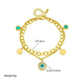 LAMENGLY 316L Stainless Steel Green Stone Eye Charm Bracelet