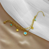 LAMENGLY 316L Stainless Steel Green Stone Eye Charm Bracelet