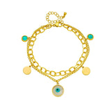LAMENGLY 316L Stainless Steel Green Stone Eye Charm Bracelet