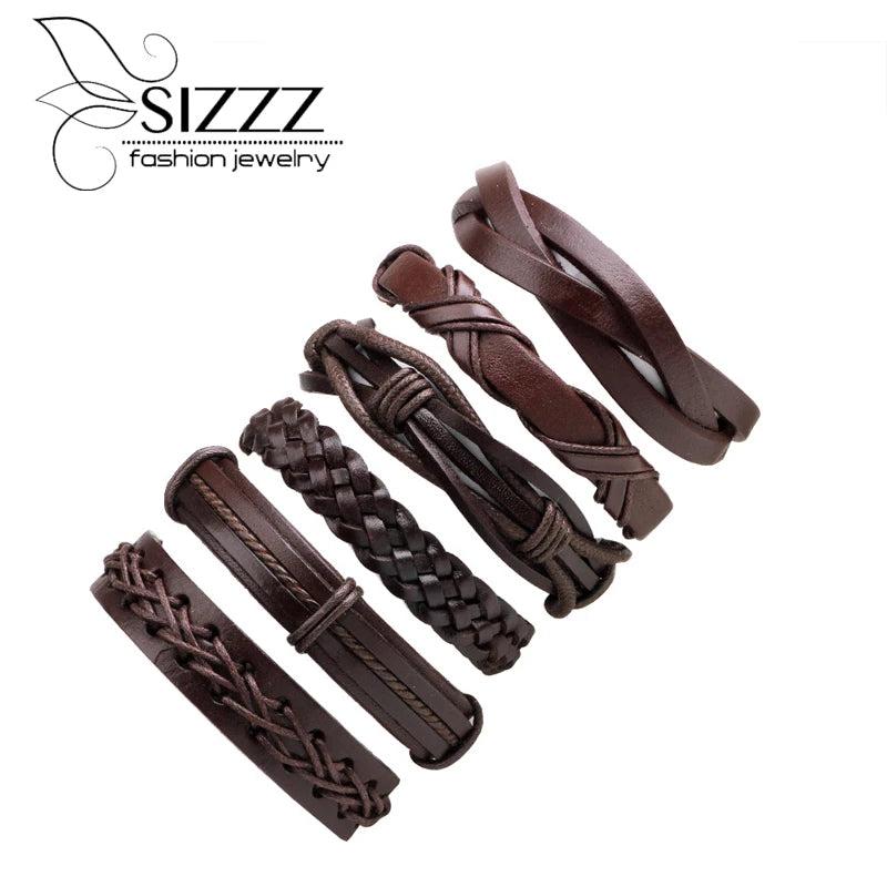Adjustable Leather Braided Bracelet Set for Men