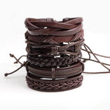 Adjustable Leather Braided Bracelet Set for Men