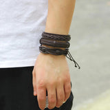 Adjustable Leather Braided Bracelet Set for Men