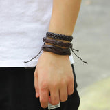 Adjustable Leather Braided Bracelet Set for Men