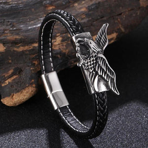 Punk Steel Eagle Stainless Steel Bracelet Soft Leather Jewelry For Men