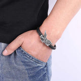 Punk Steel Eagle Stainless Steel Bracelet Soft Leather Jewelry For Men