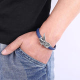 Punk Steel Eagle Stainless Steel Bracelet Soft Leather Jewelry For Men