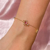 Ins Love Moon Bracelet Copper Plated Pink Heart Zircon Bracelet
