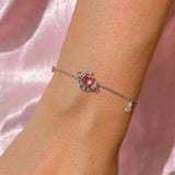 Ins Love Moon Bracelet Copper Plated Pink Heart Zircon Bracelet