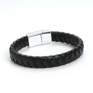Braided Leather Bracelet Punk Men Bracelet Stainless Steel Magnetic Clasp
