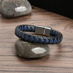 Braided Leather Bracelet Punk Men Bracelet Stainless Steel Magnetic Clasp