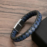 Braided Leather Bracelet Punk Men Bracelet Stainless Steel Magnetic Clasp