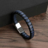 Braided Leather Bracelet Punk Men Bracelet Stainless Steel Magnetic Clasp