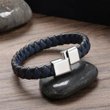Braided Leather Bracelet Punk Men Bracelet Stainless Steel Magnetic Clasp