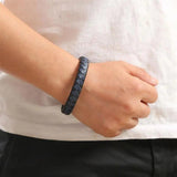 Braided Leather Bracelet Punk Men Bracelet Stainless Steel Magnetic Clasp