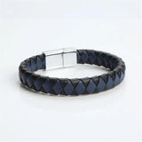 Braided Leather Bracelet Punk Men Bracelet Stainless Steel Magnetic Clasp