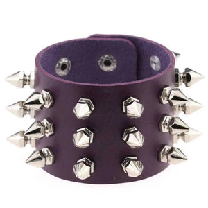 Vintage Purple Leather Stud Cuff Bracelet for Women