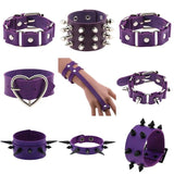 Vintage Purple Leather Stud Cuff Bracelet for Women