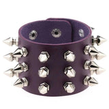 Vintage Purple Leather Stud Cuff Bracelet for Women