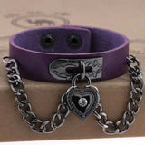 Vintage Purple Leather Stud Cuff Bracelet for Women