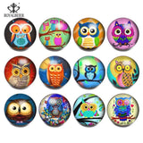12pcs/lot Owl Mixed 18mm Glass Snap Button Charm for Snap Bracelet
