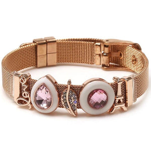 Rose Mesh Pink Crystal Drops Charm Women Love Bracelet