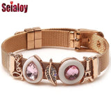 Rose Mesh Pink Crystal Drops Charm Women Love Bracelet