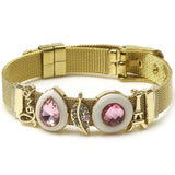 Rose Mesh Pink Crystal Drops Charm Women Love Bracelet