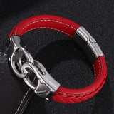 Men's Red Braided Leather Handcuffs Bracelet Stainless Steel Magnetic Buckle
