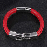 Men's Red Braided Leather Handcuffs Bracelet Stainless Steel Magnetic Buckle