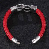 Men's Red Braided Leather Handcuffs Bracelet Stainless Steel Magnetic Buckle