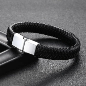 Red Braided Leather Bracelet Stainless Steel Magnetic Clasp