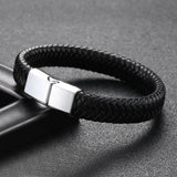 Red Braided Leather Bracelet Stainless Steel Magnetic Clasp