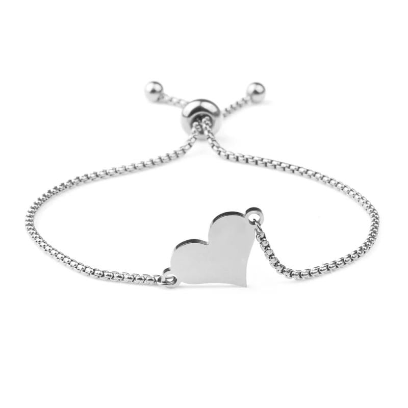 Love Heart Bracelet Stainless Steel Thin Chain Bangle